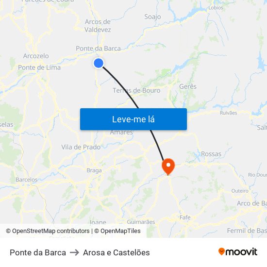 Ponte da Barca to Arosa e Castelões map