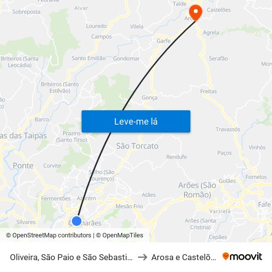 Oliveira, São Paio e São Sebastião to Arosa e Castelões map