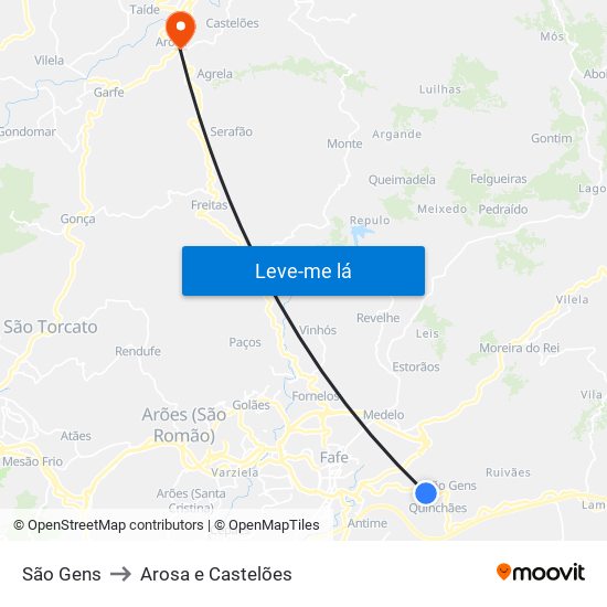 São Gens to Arosa e Castelões map