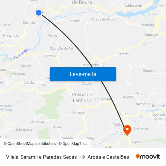 Vilela, Seramil e Paredes Secas to Arosa e Castelões map