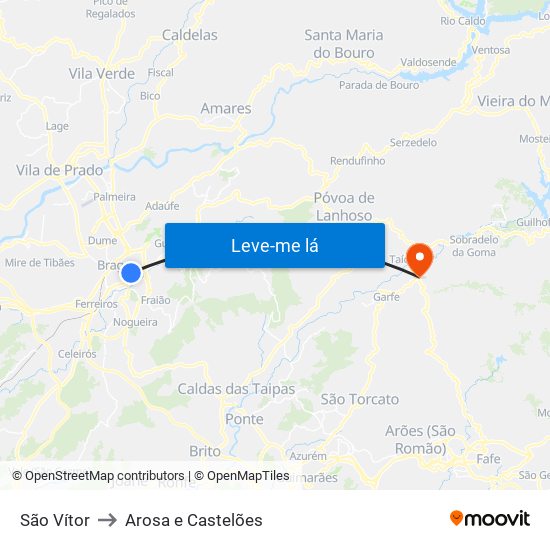 São Vítor to Arosa e Castelões map