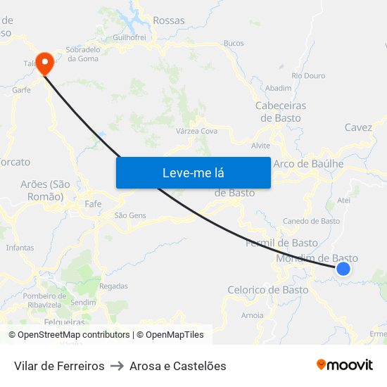 Vilar de Ferreiros to Arosa e Castelões map