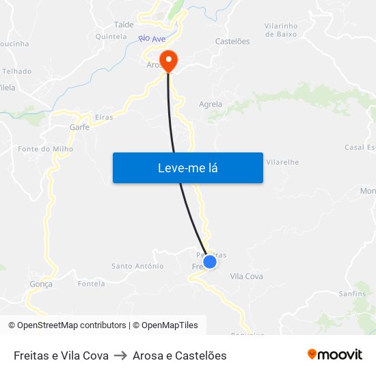 Freitas e Vila Cova to Arosa e Castelões map