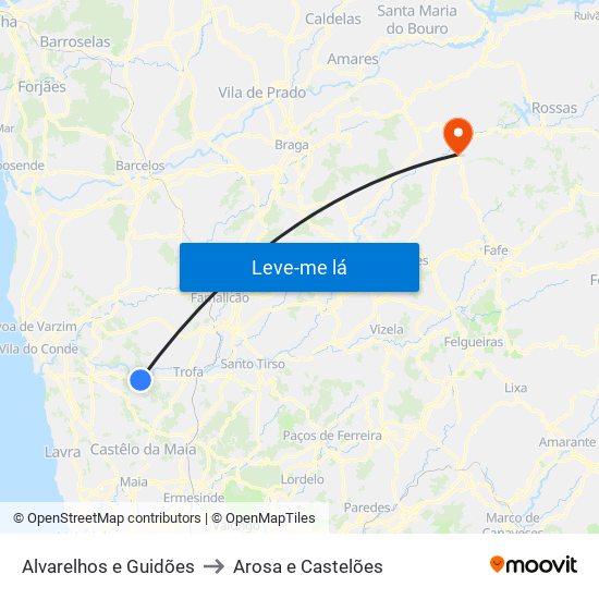 Alvarelhos e Guidões to Arosa e Castelões map