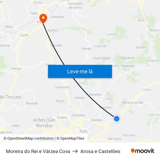 Moreira do Rei e Várzea Cova to Arosa e Castelões map