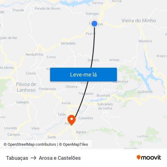 Tabuaças to Arosa e Castelões map