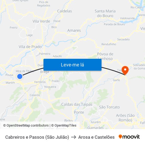 Cabreiros e Passos (São Julião) to Arosa e Castelões map