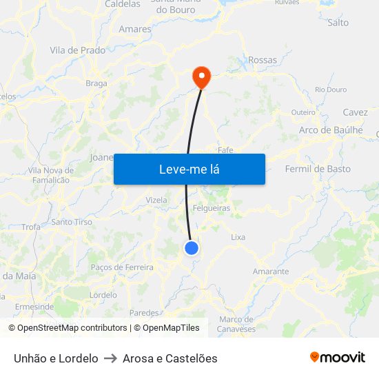 Unhão e Lordelo to Arosa e Castelões map