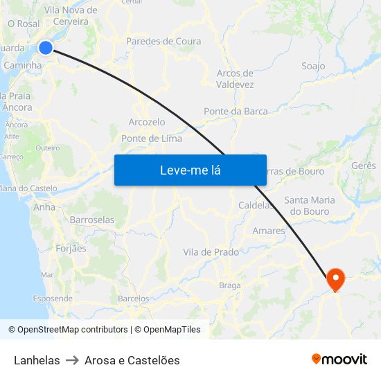 Lanhelas to Arosa e Castelões map