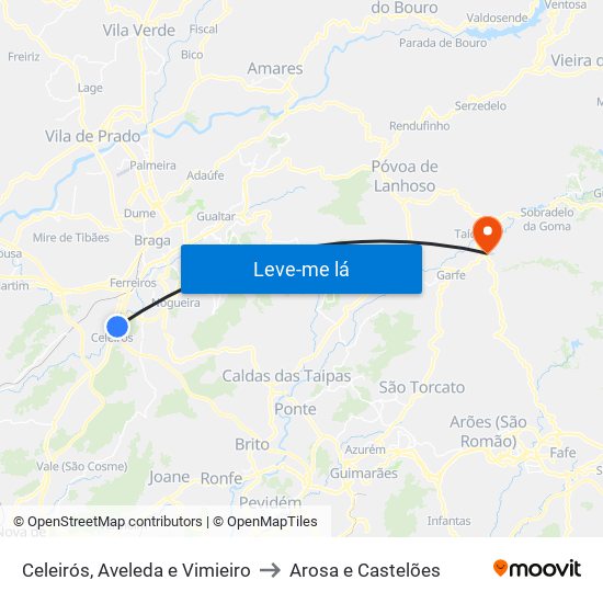 Celeirós, Aveleda e Vimieiro to Arosa e Castelões map