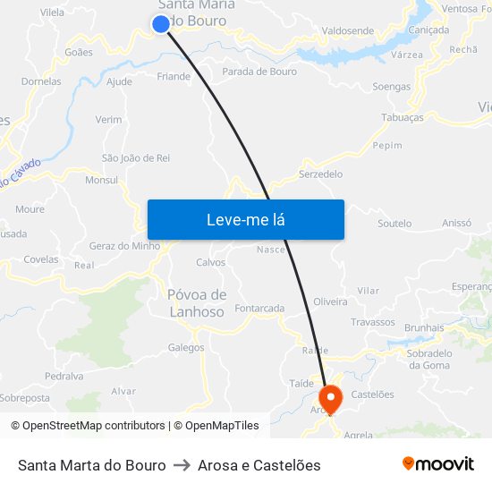 Santa Marta do Bouro to Arosa e Castelões map