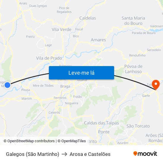 Galegos (São Martinho) to Arosa e Castelões map