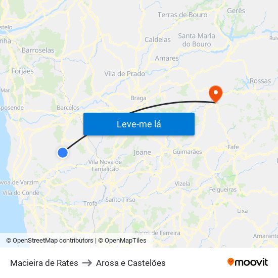 Macieira de Rates to Arosa e Castelões map