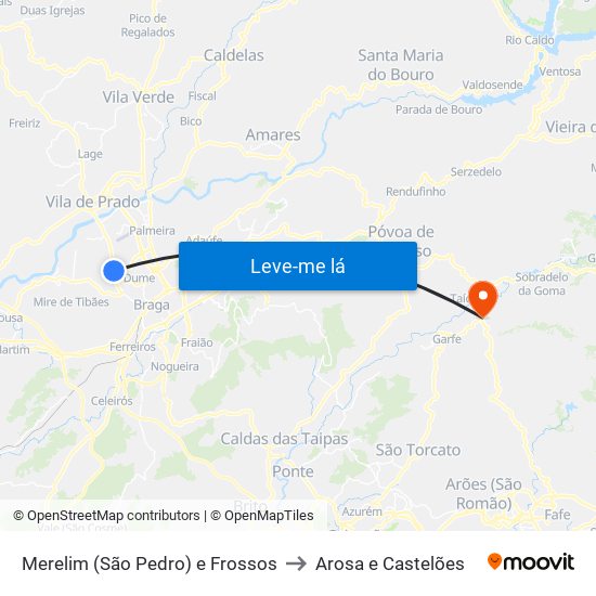 Merelim (São Pedro) e Frossos to Arosa e Castelões map