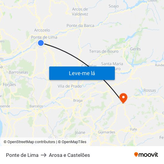 Ponte de Lima to Arosa e Castelões map