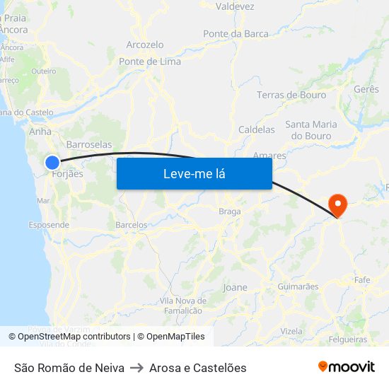 São Romão de Neiva to Arosa e Castelões map