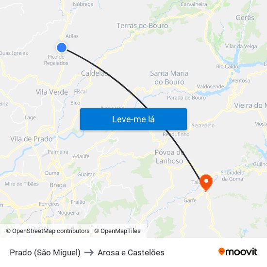 Prado (São Miguel) to Arosa e Castelões map