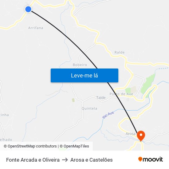 Fonte Arcada e Oliveira to Arosa e Castelões map