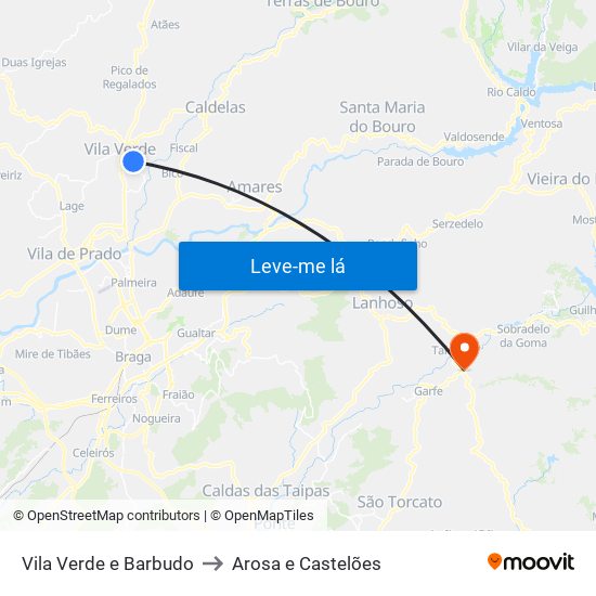 Vila Verde e Barbudo to Arosa e Castelões map