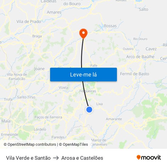 Vila Verde e Santão to Arosa e Castelões map