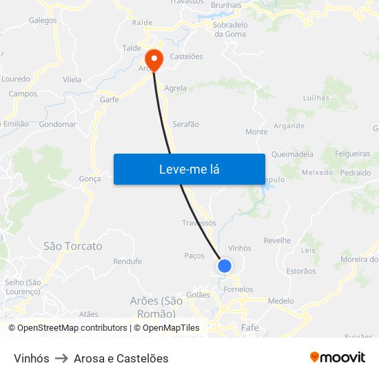 Vinhós to Arosa e Castelões map