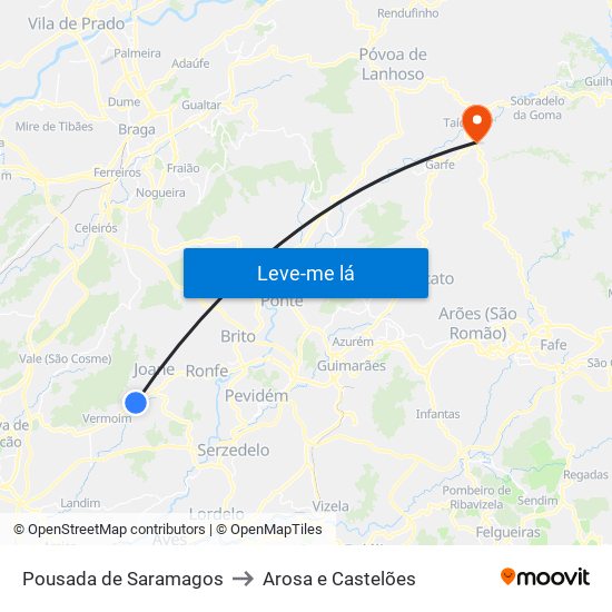 Pousada de Saramagos to Arosa e Castelões map