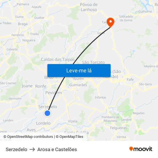 Serzedelo to Arosa e Castelões map