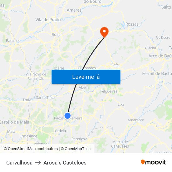 Carvalhosa to Arosa e Castelões map