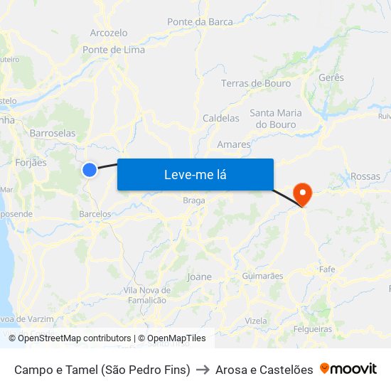 Campo e Tamel (São Pedro Fins) to Arosa e Castelões map