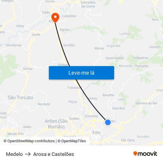 Medelo to Arosa e Castelões map