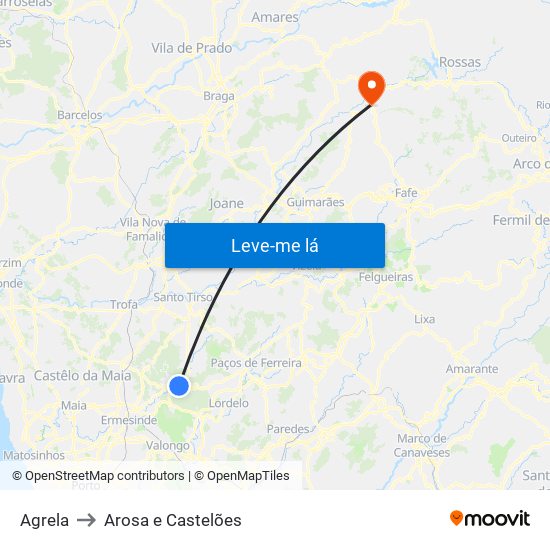 Agrela to Arosa e Castelões map