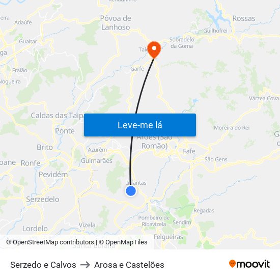 Serzedo e Calvos to Arosa e Castelões map