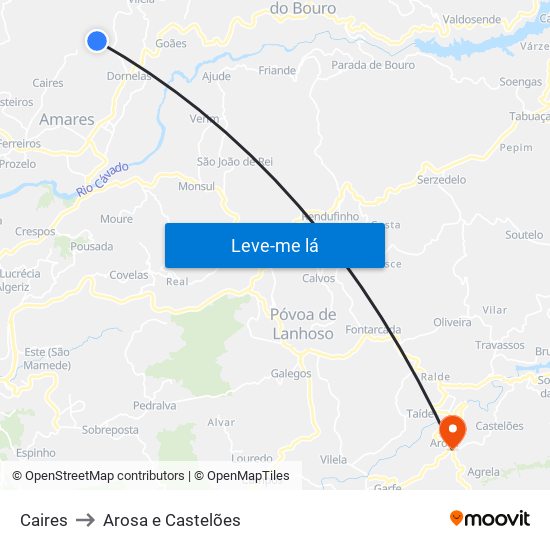 Caires to Arosa e Castelões map