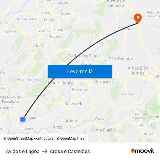 Avidos e Lagoa to Arosa e Castelões map