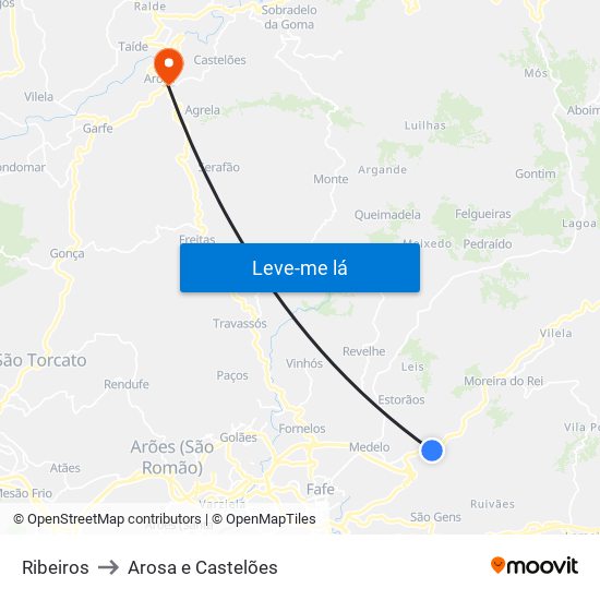 Ribeiros to Arosa e Castelões map
