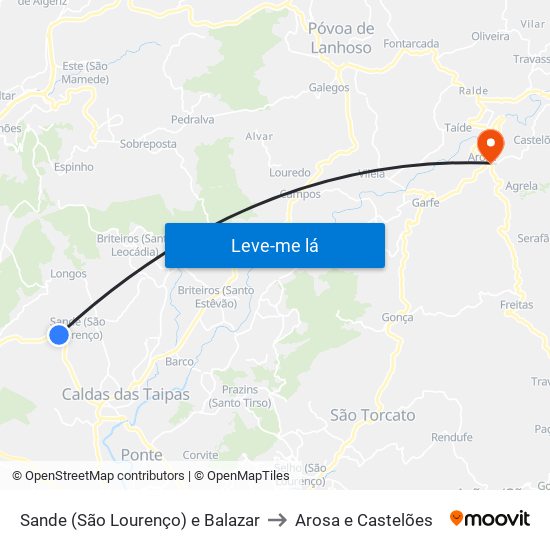 Sande (São Lourenço) e Balazar to Arosa e Castelões map
