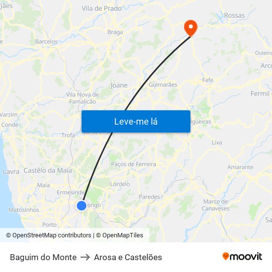 Baguim do Monte to Arosa e Castelões map
