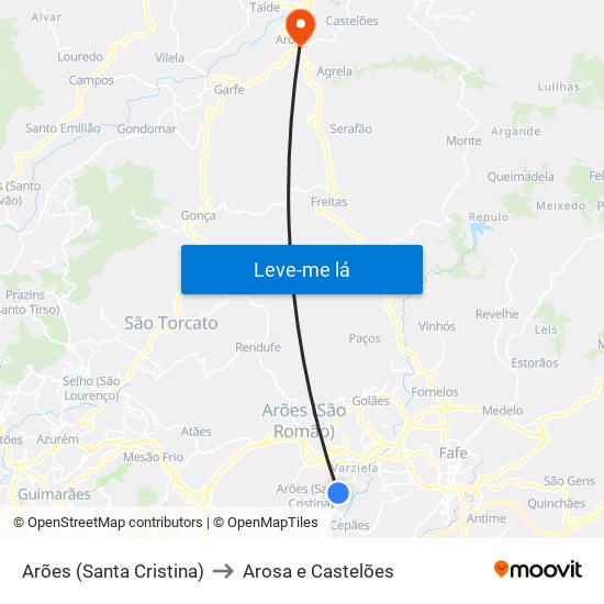 Arões (Santa Cristina) to Arosa e Castelões map