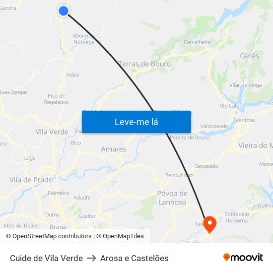 Cuide de Vila Verde to Arosa e Castelões map