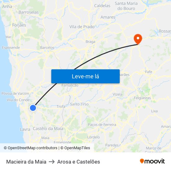 Macieira da Maia to Arosa e Castelões map