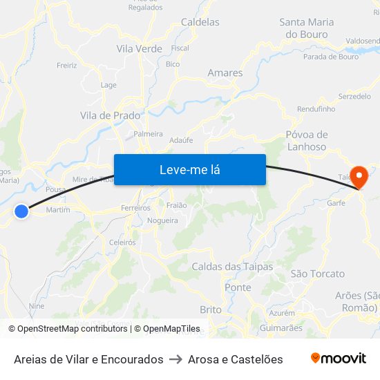 Areias de Vilar e Encourados to Arosa e Castelões map