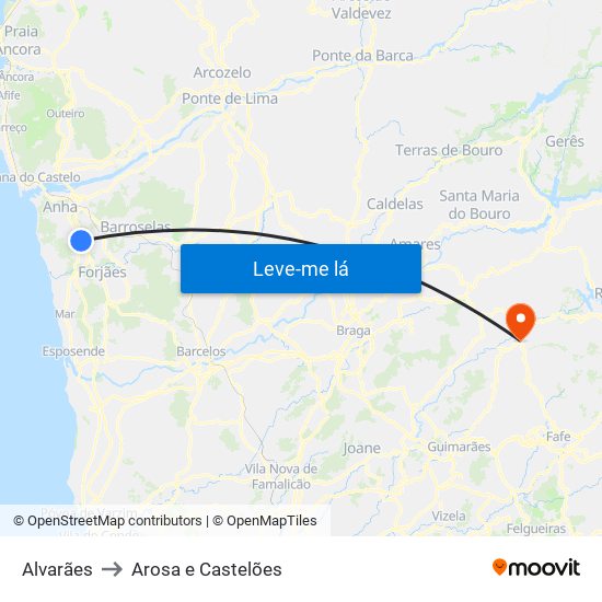 Alvarães to Arosa e Castelões map
