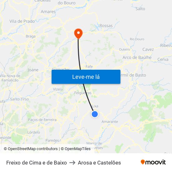 Freixo de Cima e de Baixo to Arosa e Castelões map