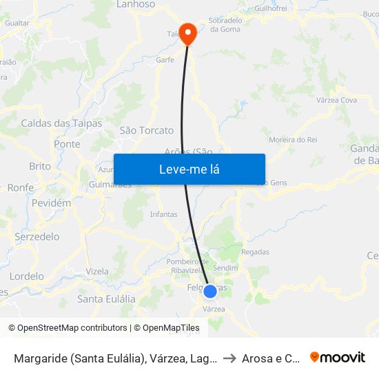 Margaride (Santa Eulália), Várzea, Lagares, Varziela e Moure to Arosa e Castelões map