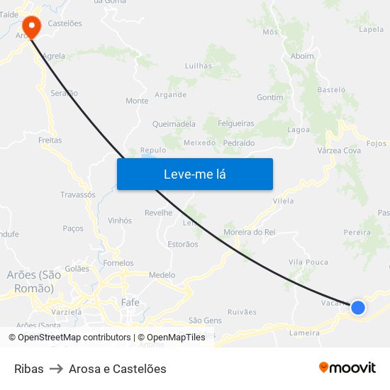 Ribas to Arosa e Castelões map