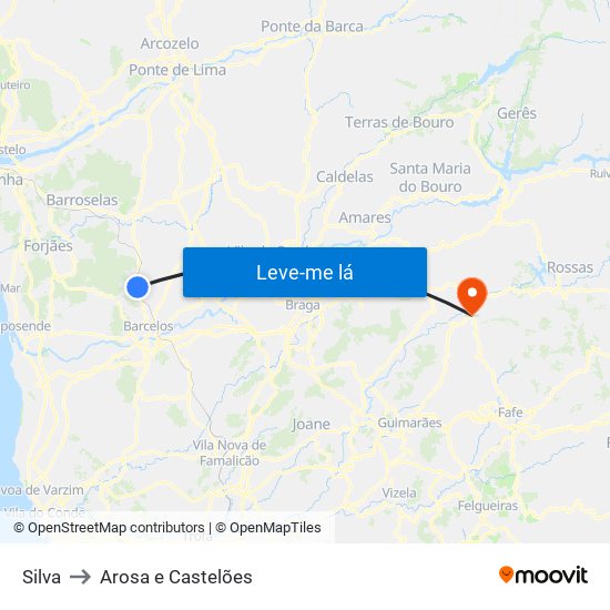 Silva to Arosa e Castelões map
