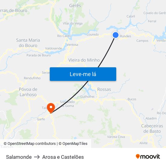 Salamonde to Arosa e Castelões map