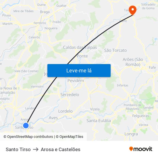 Santo Tirso to Arosa e Castelões map