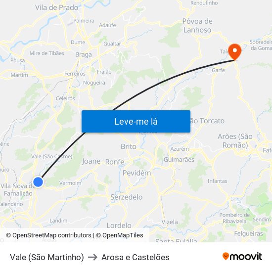 Vale (São Martinho) to Arosa e Castelões map