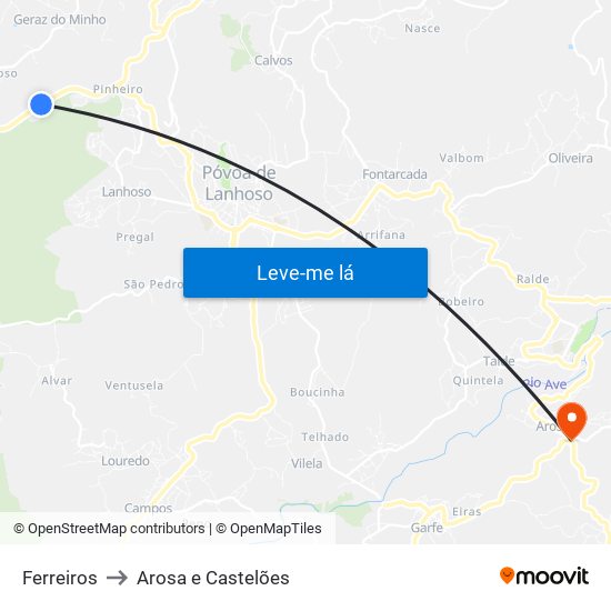 Ferreiros to Arosa e Castelões map